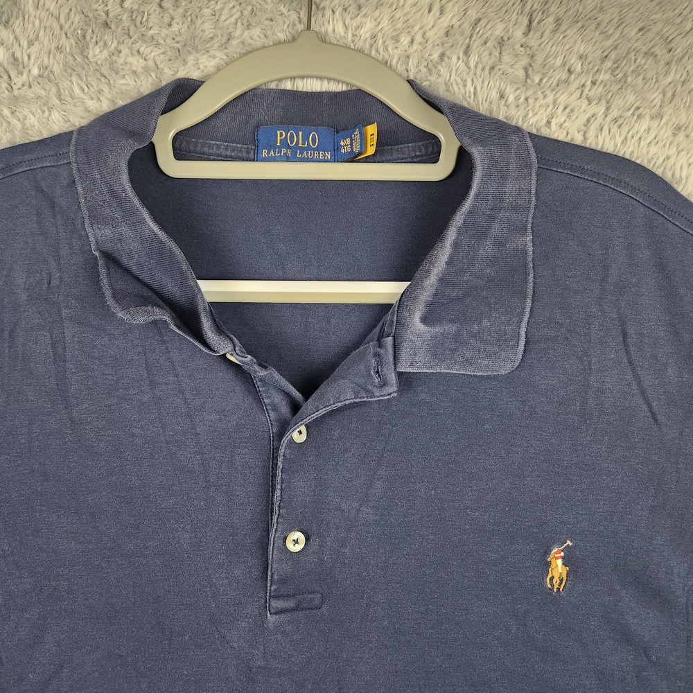 Polo Ralph Lauren Polo Shirt Mens 4XB Big Navy Blue Small Flesh Pony Logo Golf